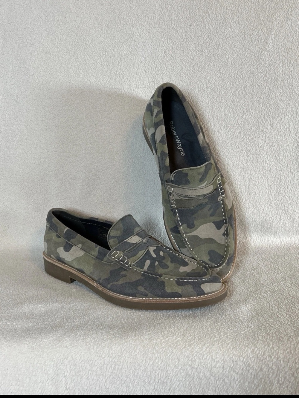 Robert Wayne Camo Leather Suede Penny Loafers Men's Size 8D Slip On Andre